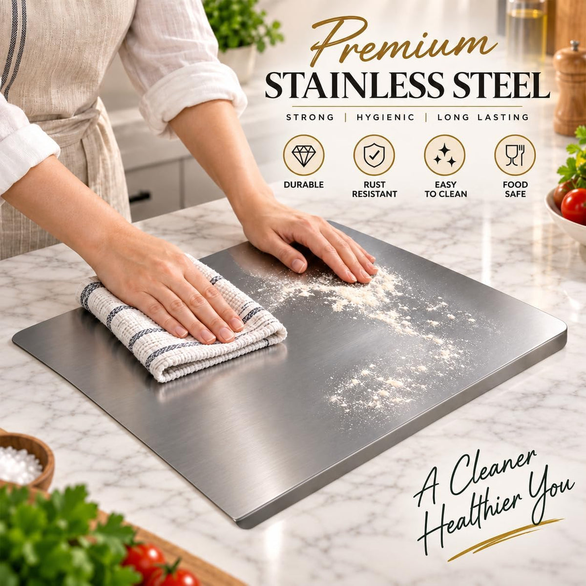 Stainless Steel Chopping Board with Lip | 42 x 32 cm | Reversible
