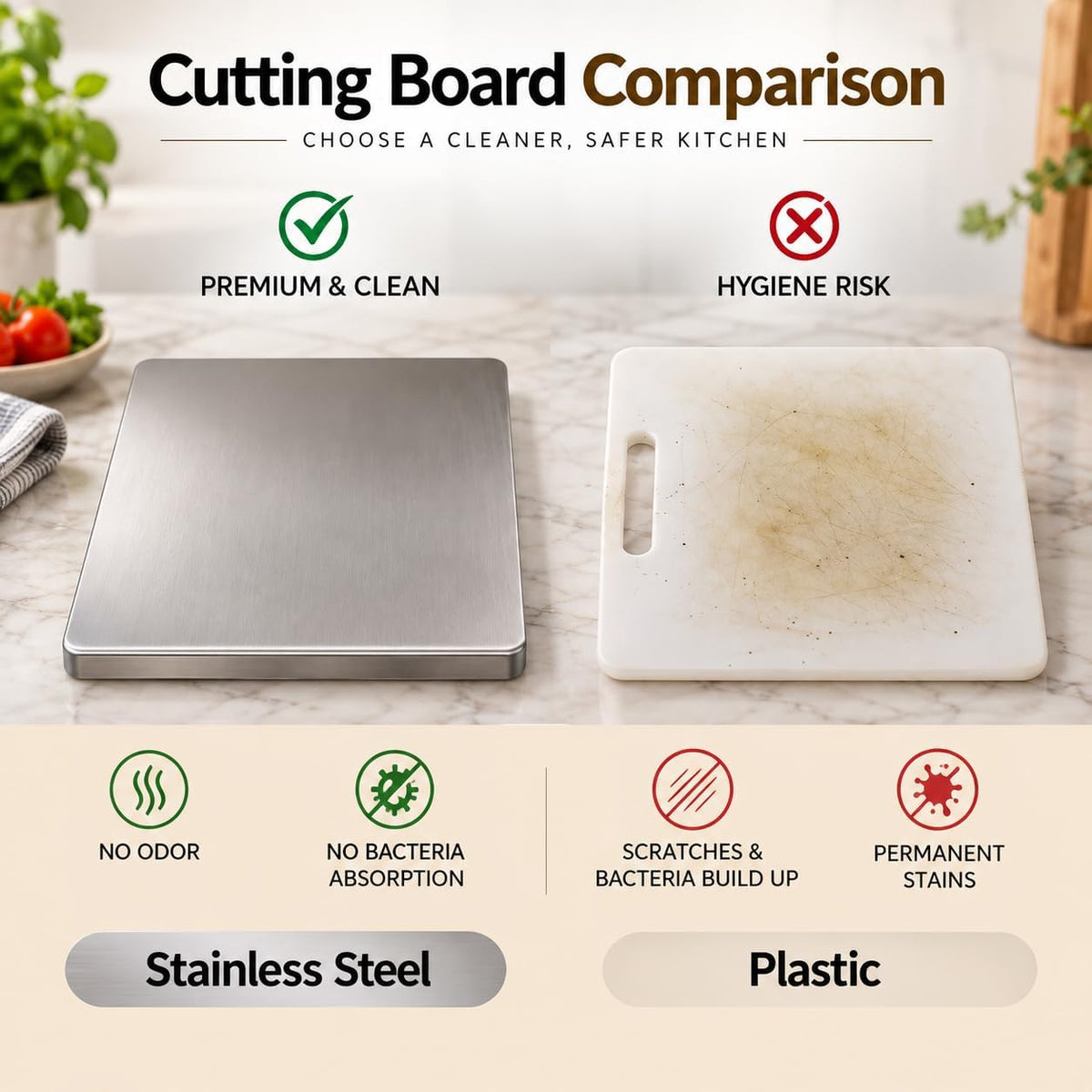 Stainless Steel Chopping Board with Lip | 42 x 32 cm | Reversible