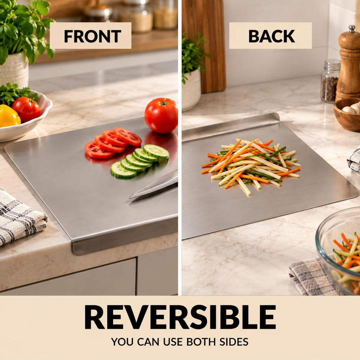 Stainless Steel Chopping Board with Lip | 42 x 32 cm | Reversible