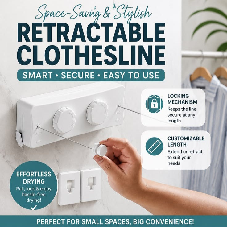 Retractable Cloth Drying Line Wall Mounted Laundry Sling | Double line | 16.7Ft